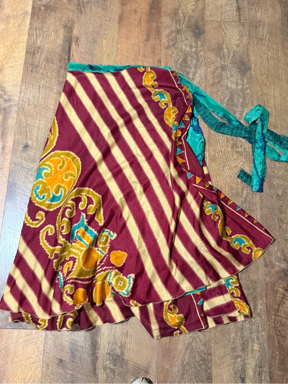 Darn Good Yarn Wrap Skirt Reversible Silk Boho‎ Wearable Art Ankle Upcycled Sari